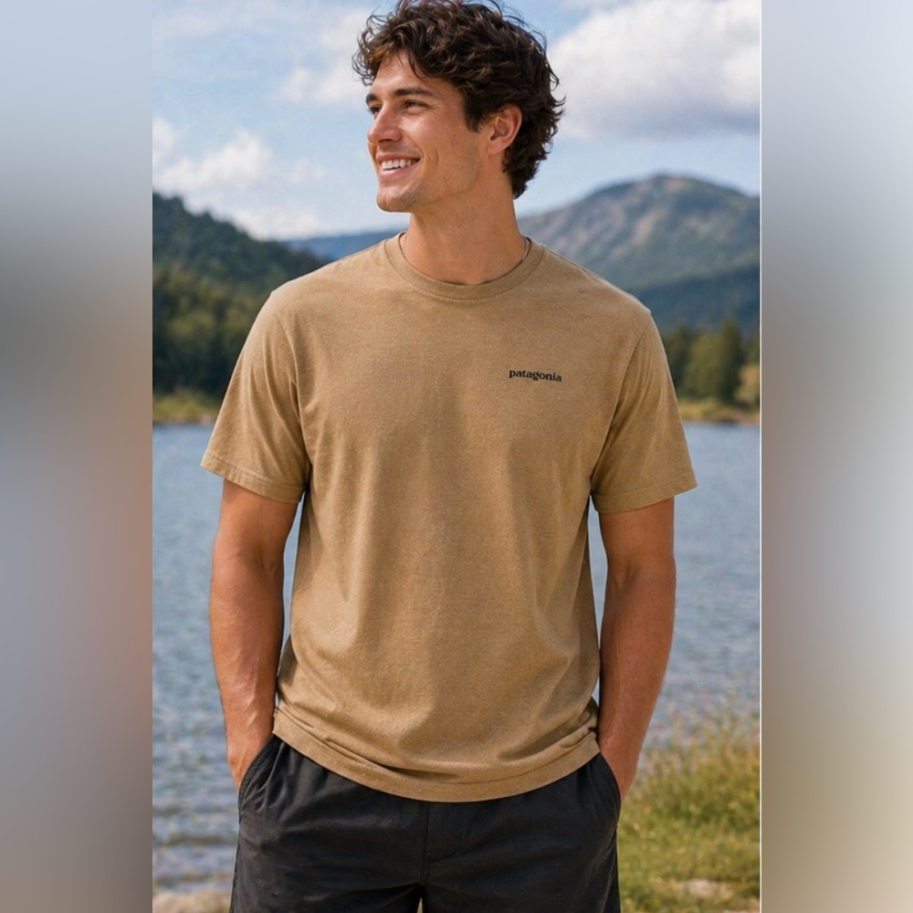 Patagonia Responsibili-Tee – XL – Earth Tone Tan – Back Logo Graphic